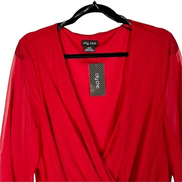 CITY CHIC SOFTLY WRAP LOVE RED BATWING SLEEVE FAUX WRAP HOLIDAY COCKTAIL DRESS - Picture 7 of 16